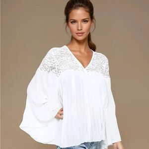 Luzabelle Paris Lollo Blouse Elegant Floral Lace & Flared Pleated Silhouette